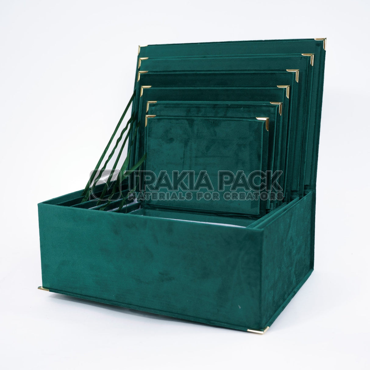 Кутии правоъгълни велурени 6бр/ 39,5х27,5х15см - зелени