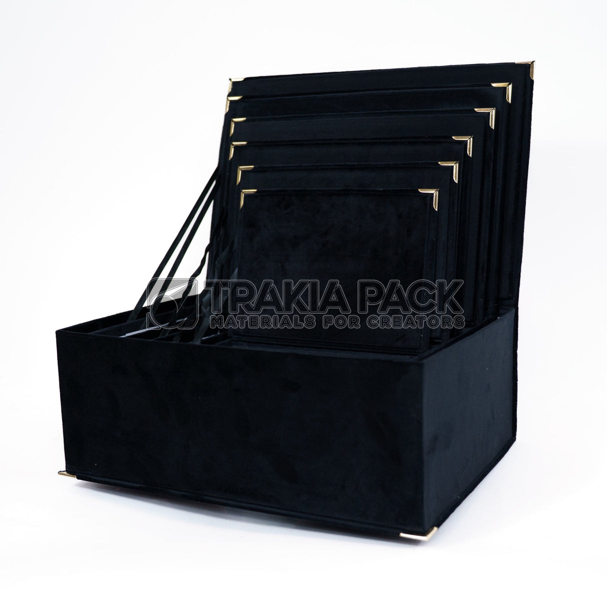 Кутии правоъгълни велурени 6бр/ 39,5х27,5х15см - черни