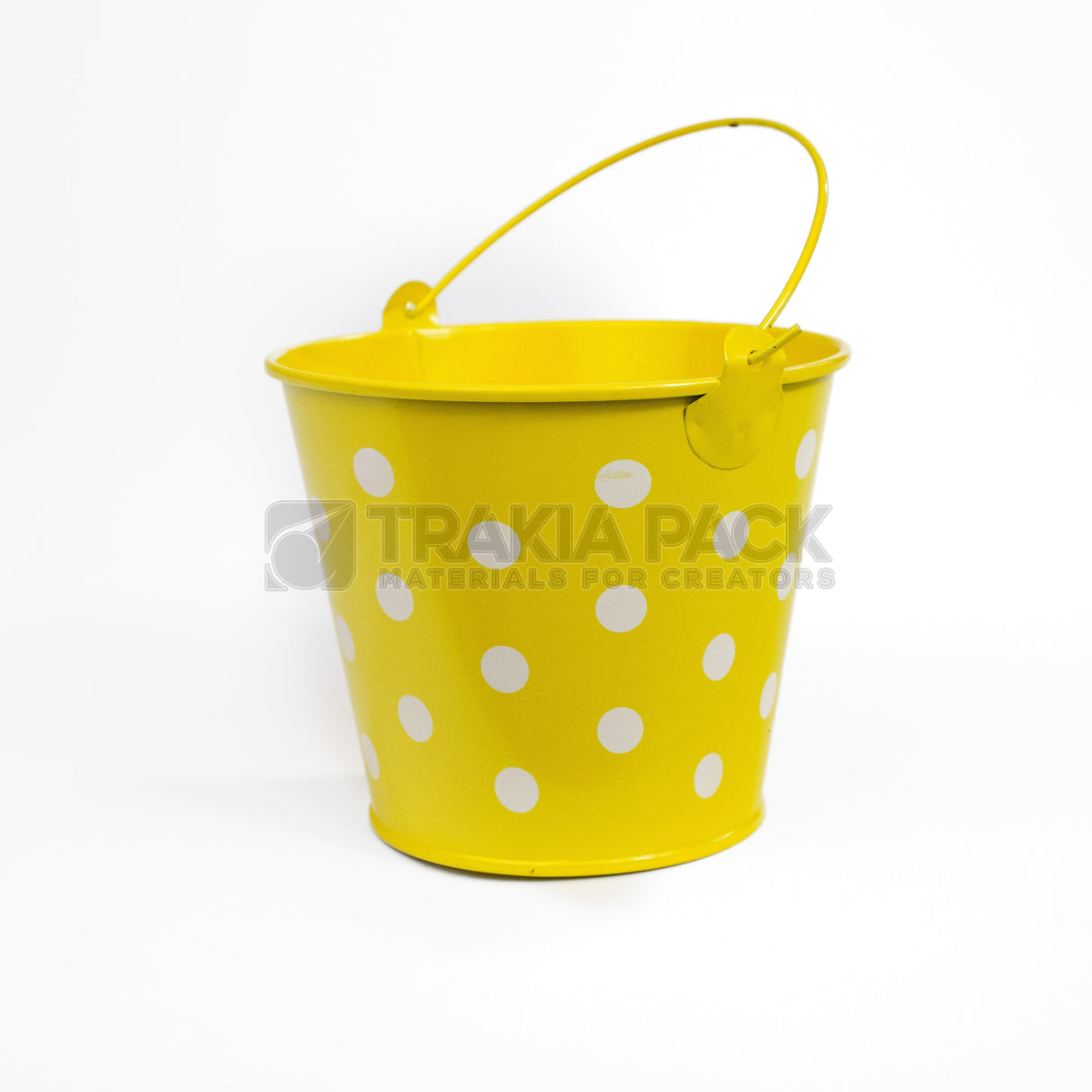 Метална кофичка на точки - малка 10х9,6х5см - жълта