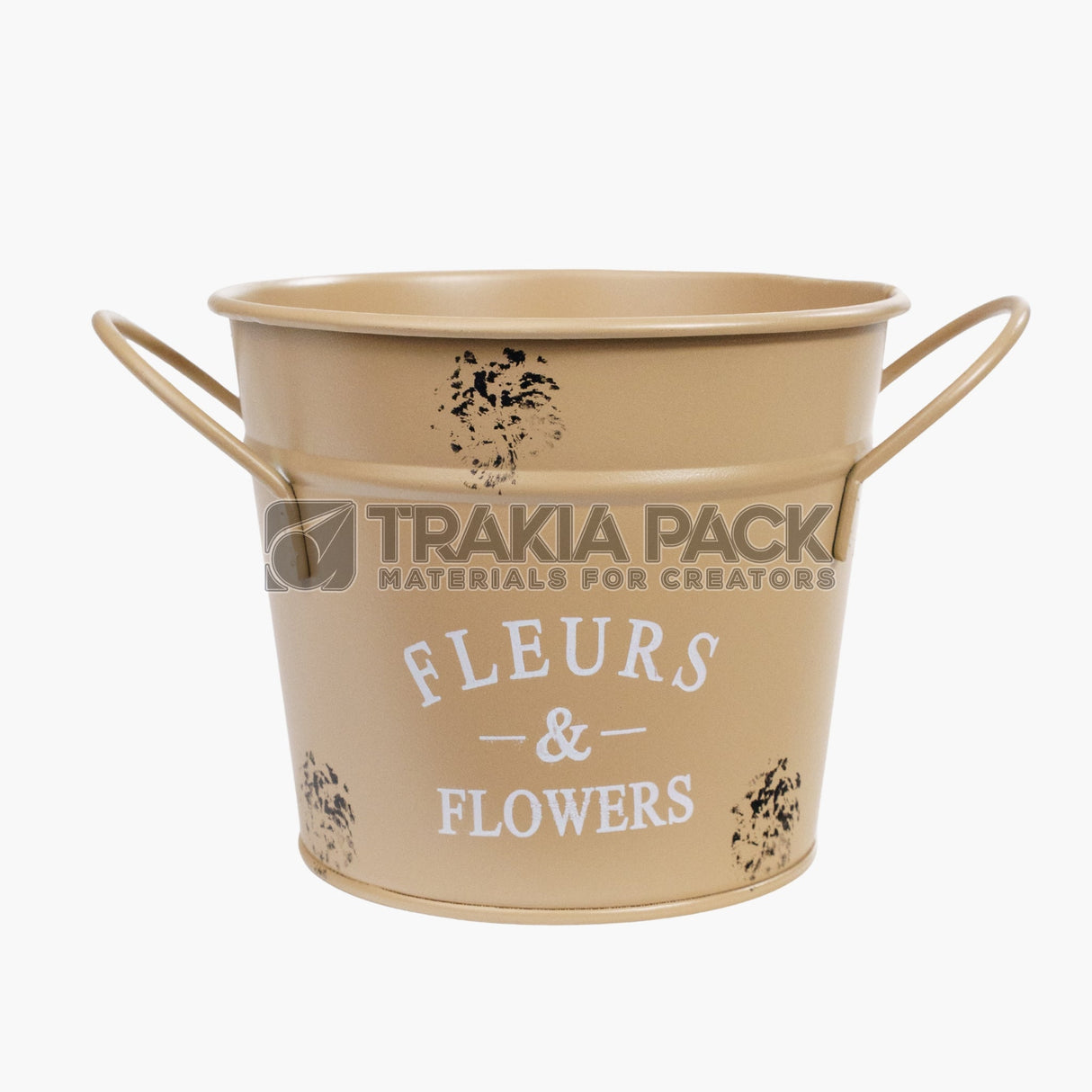 Метална кофичка с метални дръжки Fleurs 13х12х10 - екрю