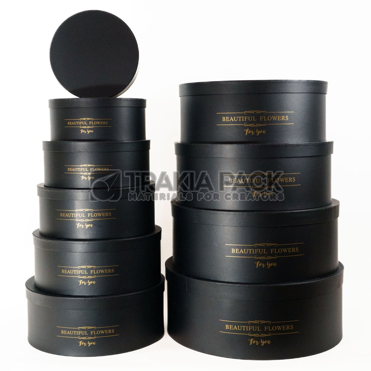 Кутии кръгли лукс Beautiful Flowers 10бр/ 52х52х19,5см - черни