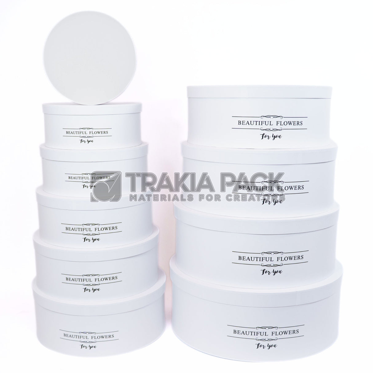 Кутии кръгли лукс Beautiful Flowers 10бр/ 52х52х19,5см - бели