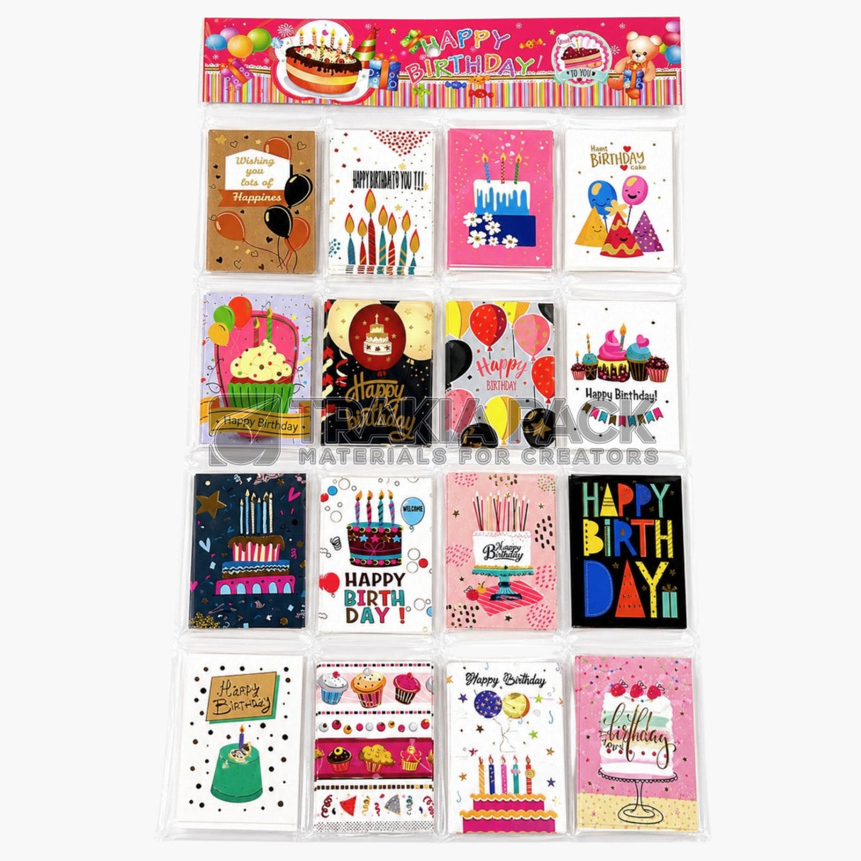 Картички BIRTHDAY COLORFUL сет/ 128бр - 6,7x9,4см