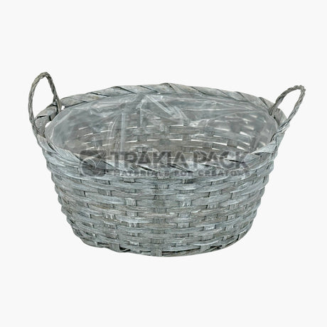 Панерче елипса - сиво с дръжки - 13х27х20см