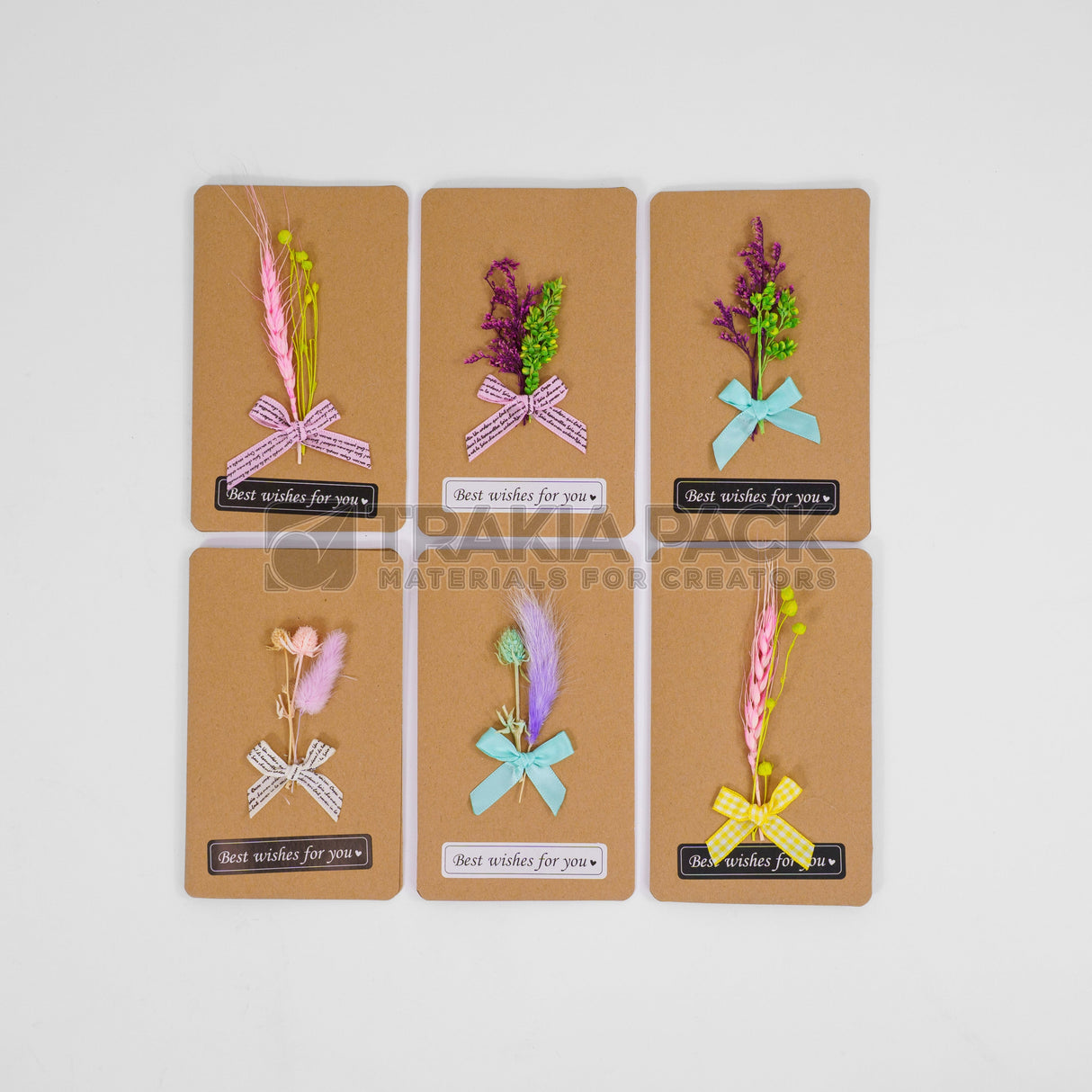 Картички със сухи цветя 3Д 6бр/ 11х16см