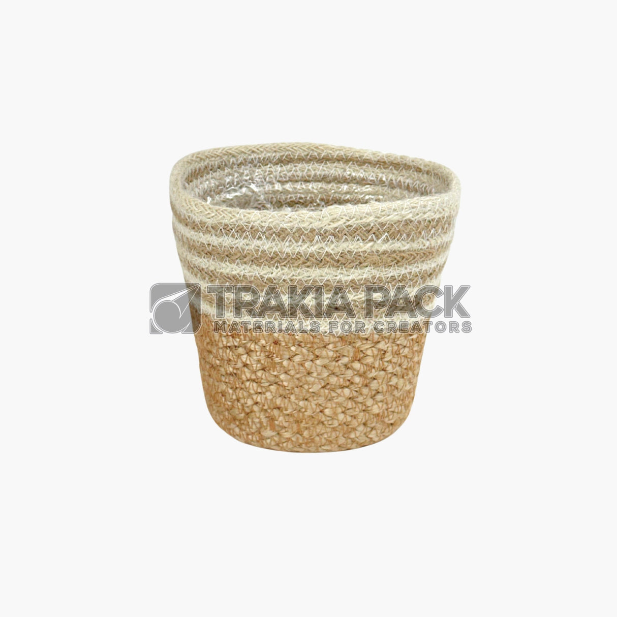 Плетена кашпа - бели райета - 13х13см
