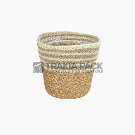 Плетена кашпа - бели райета - 13х13см