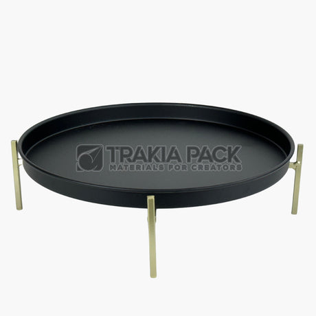 Черен метален поднос със златни крачета - 30см