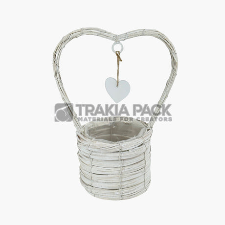 Кошничка с дръжка сърце бяла - 13х29см