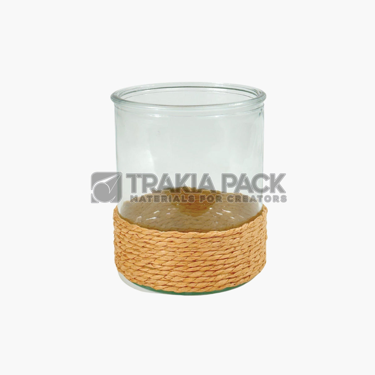 Стъклена ваза/ свещник с лента от канап - 12х14см