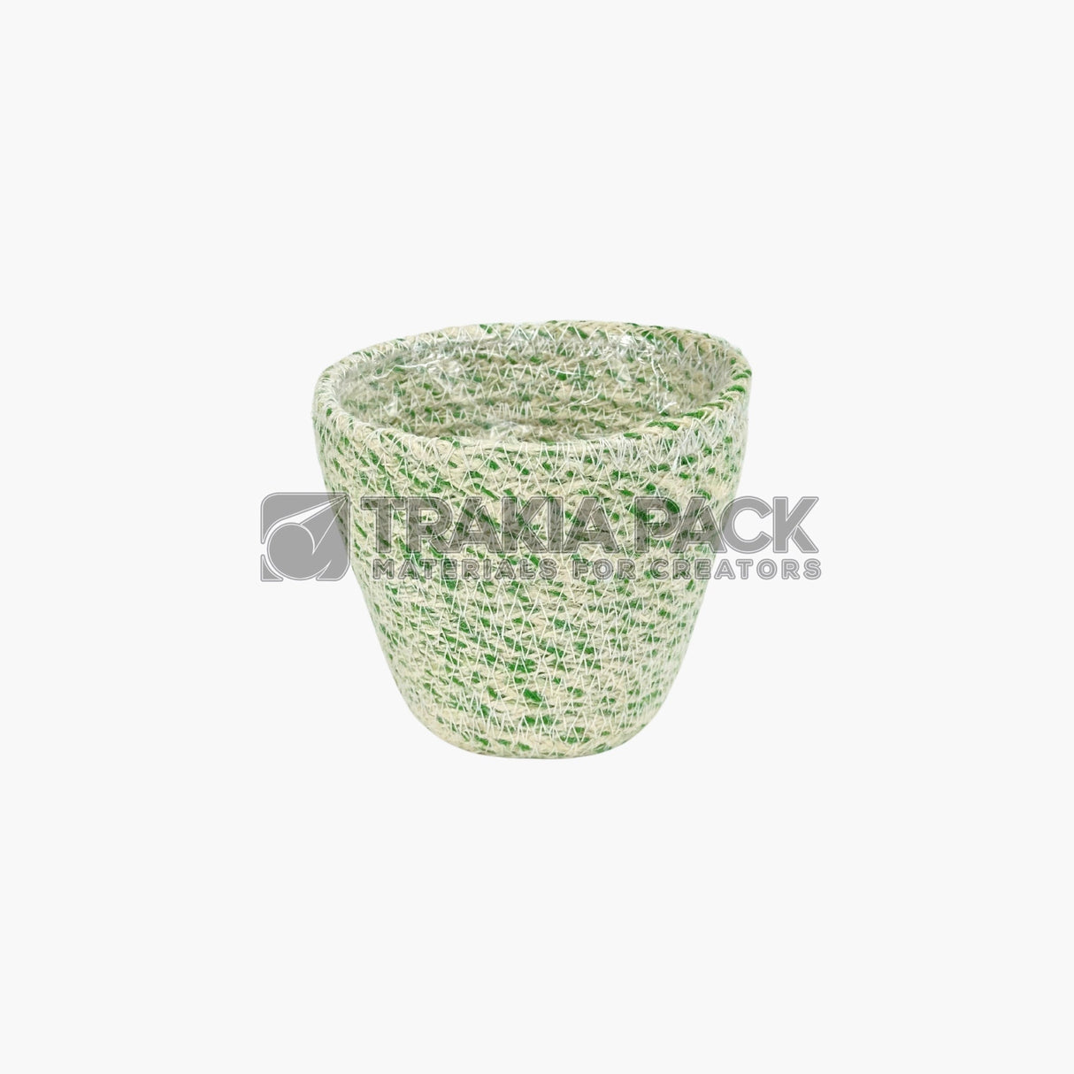 Малка плетена кашпа - бяло и зелено - 11х10см