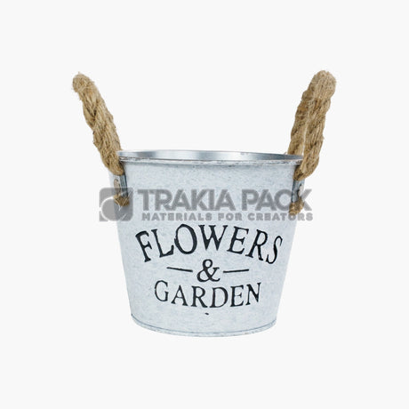 Метална кофичка с канапена дръжка 13х12 - бяла