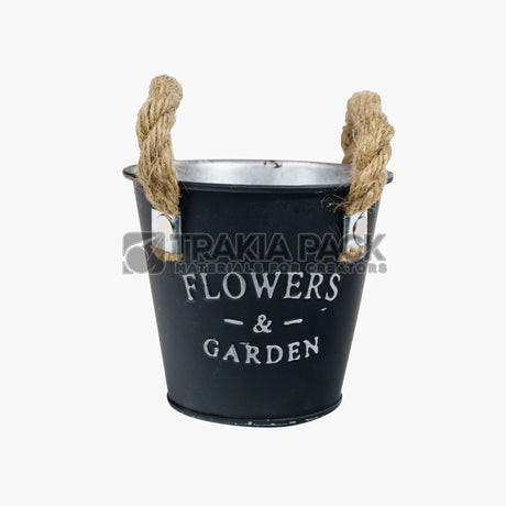 Метална кофичка с канапена дръжка 13х12 - черна