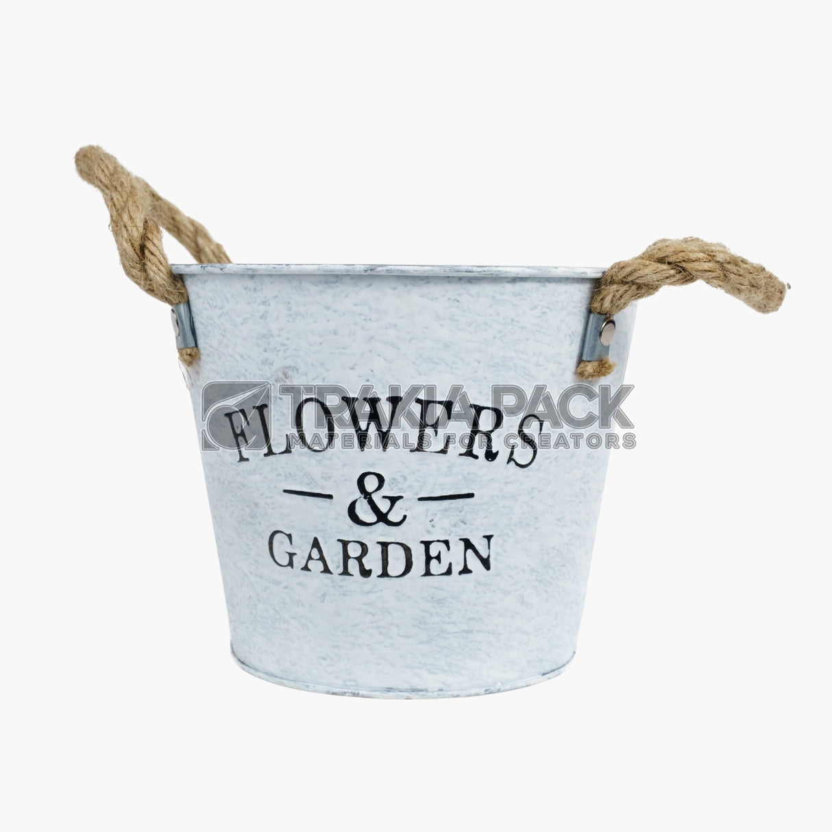 Метална кофичка с канапена дръжка 17х14 - бяла