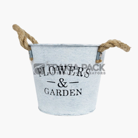 Метална кофичка с канапена дръжка 17х14 - бяла