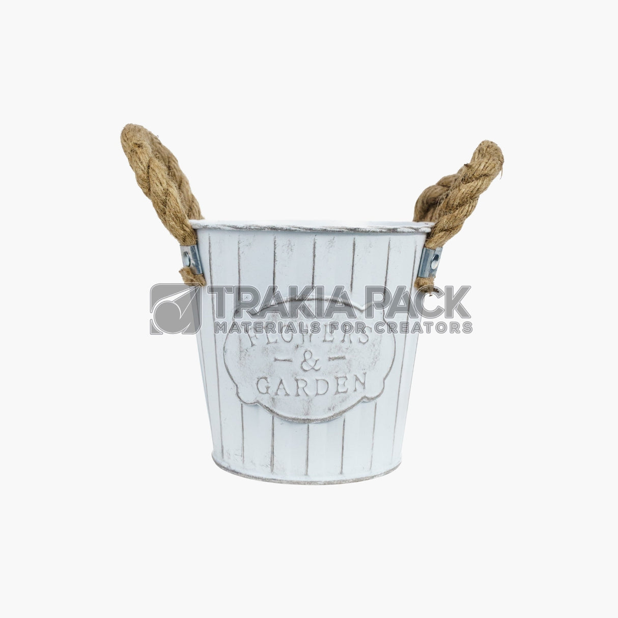 Метална кофичка с канапена дръжка винтидж 14х13см - бяла