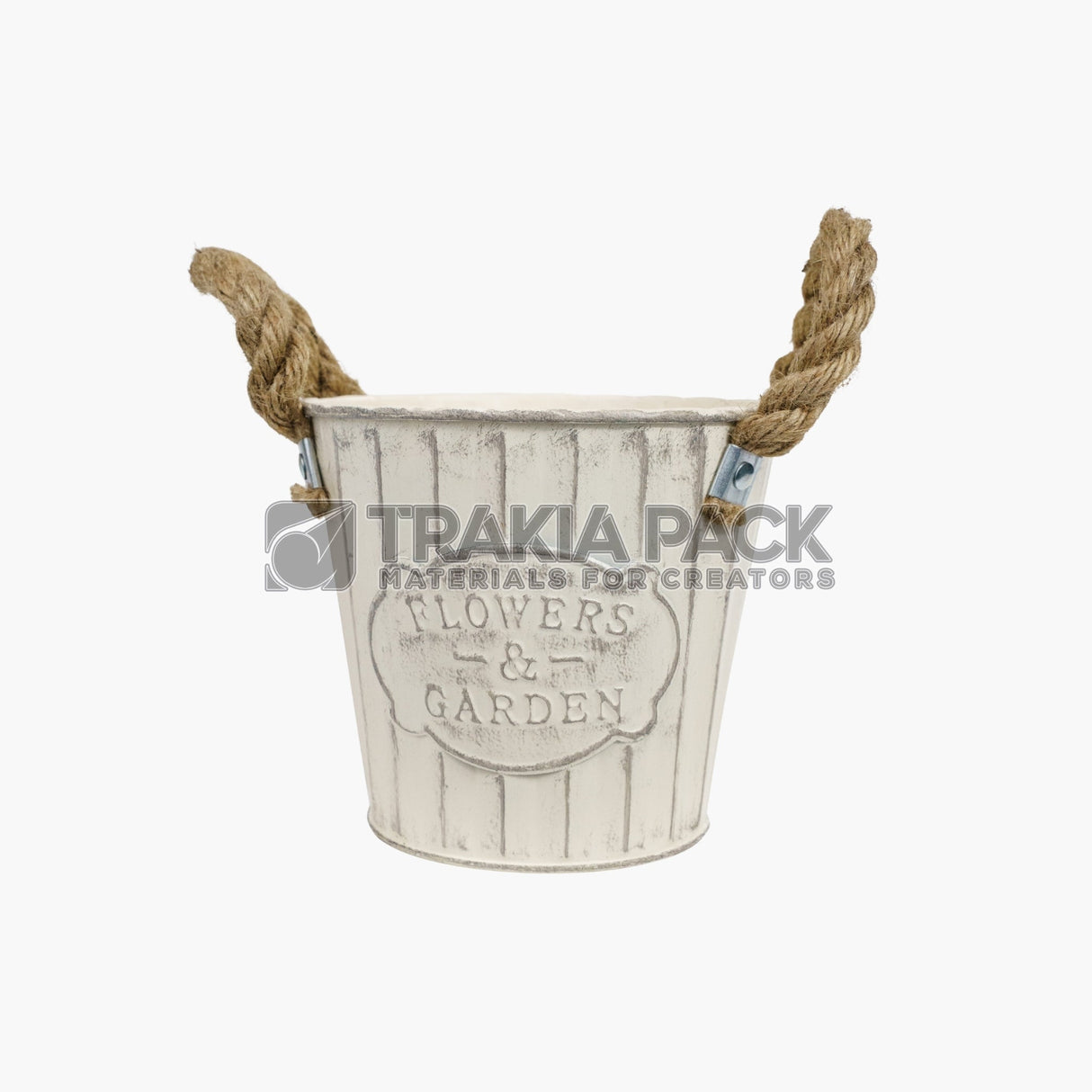 Метална кофичка с канапена дръжка винтидж 14х13см - екрю