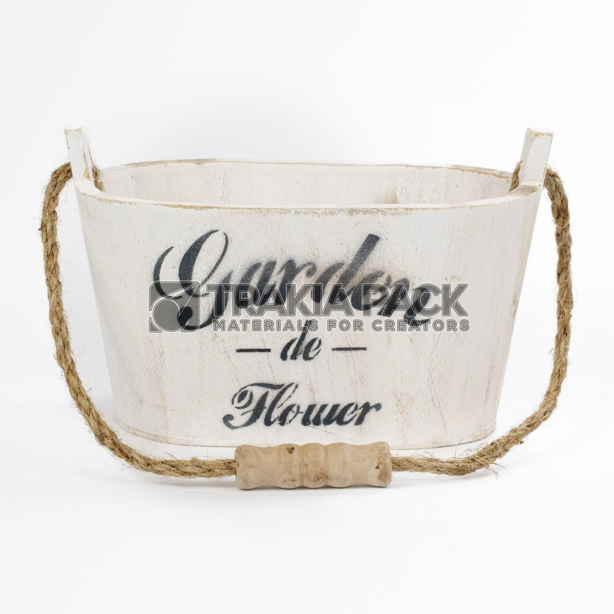 Дървена кофичка елипса 17х9х11см - бяла