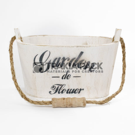 Дървена кофичка елипса 17х9х11см - бяла