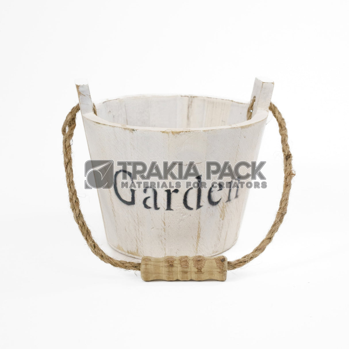 Дървена кофичка кръгла 12х10см - бяла