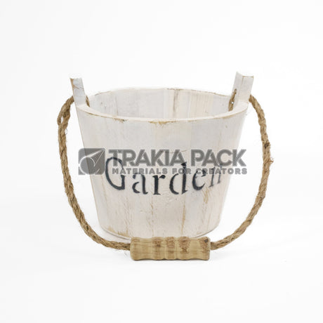 Дървена кофичка кръгла 12х10см - бяла