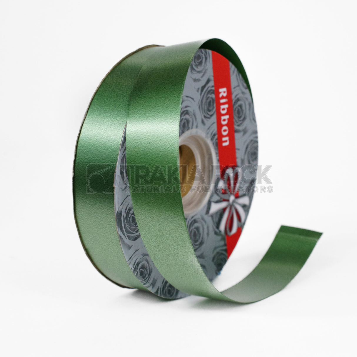 Панделка гланц 2,5см/91м - тъмно зелена