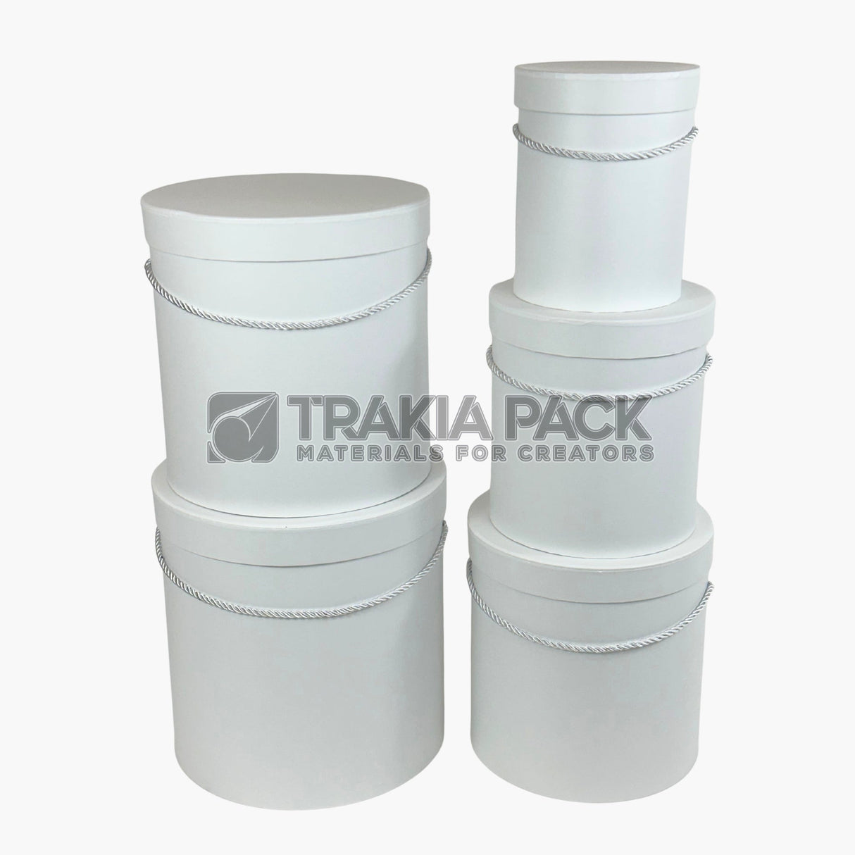 Цилиндрични картонени кутии с връзки 25х25см, 5бр - бели