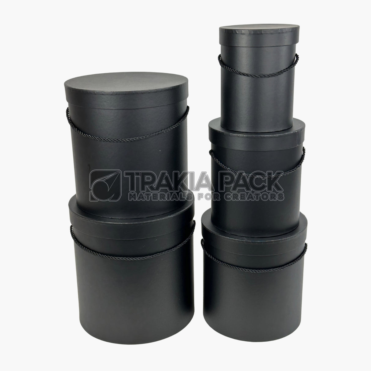 Цилиндрични картонени кутии с връзки 25х25см, 5бр - черни