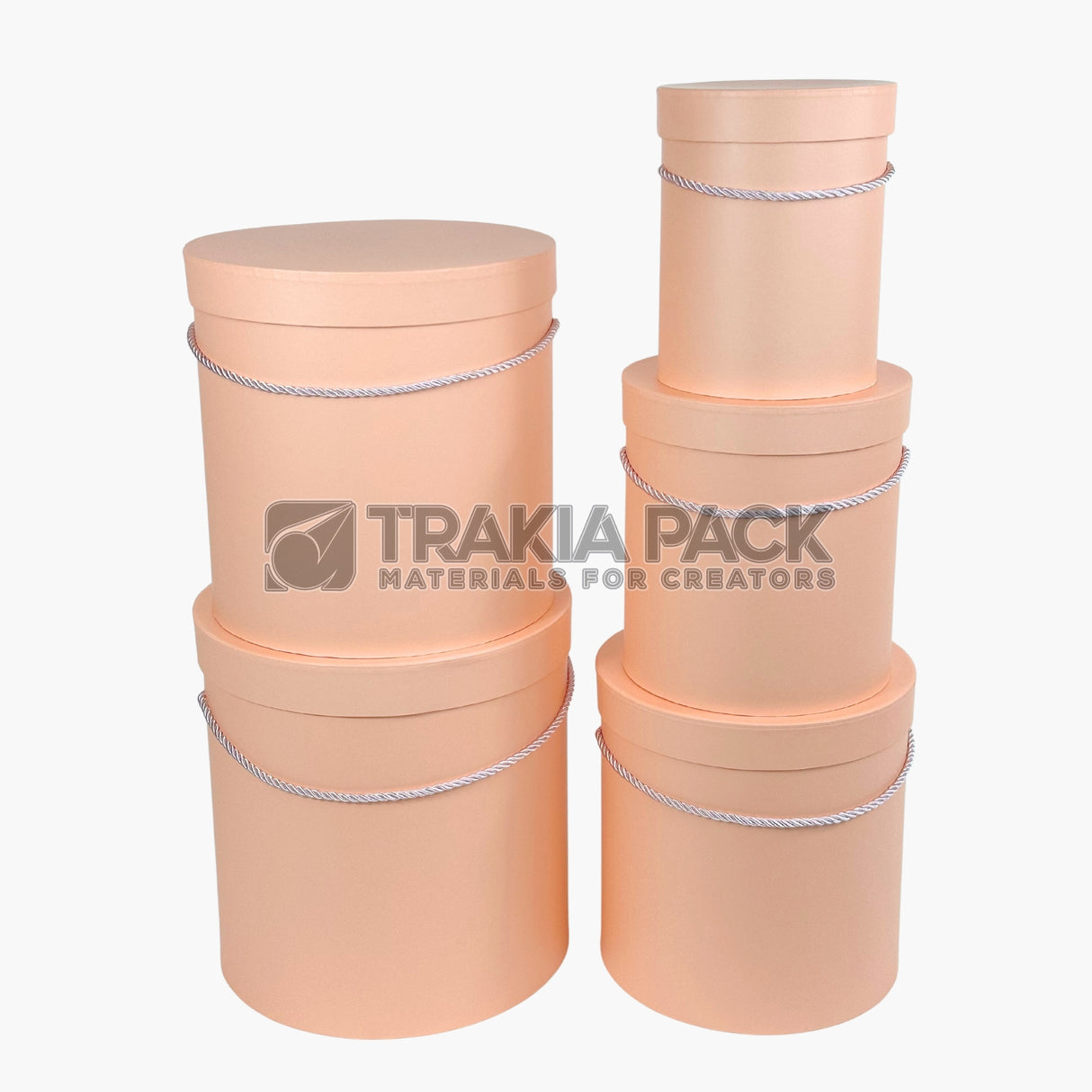 Цилиндрични картонени кутии с връзки 25х25см, 5бр - праскова