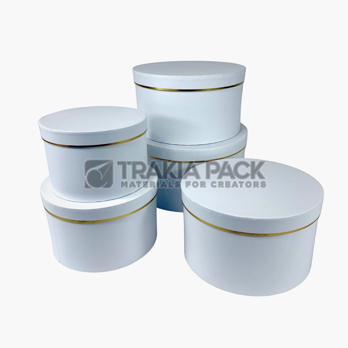 Кръгли кутии със златен кант 5бр/30х16см - бели