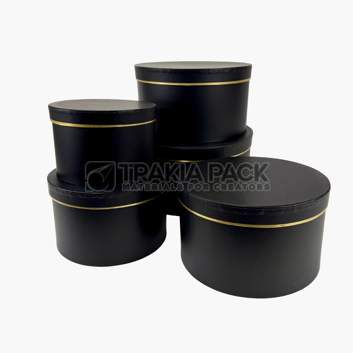 Кръгли кутии със златен кант 5бр/30х16см - черни