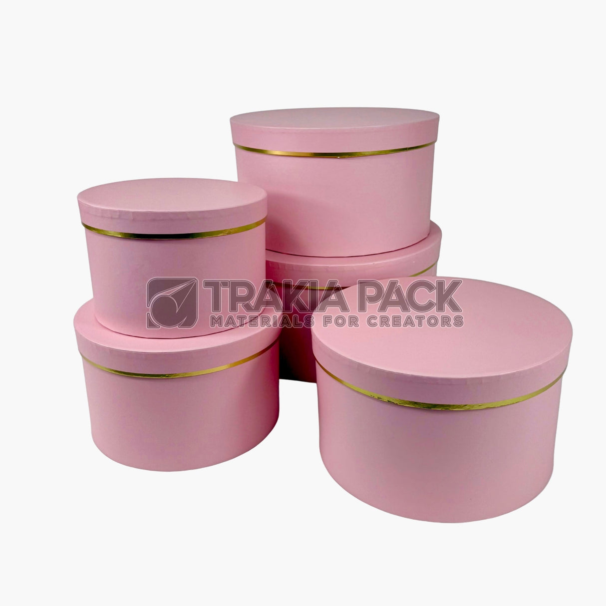 Кръгли кутии със златен кант 5бр/30х16см - розови