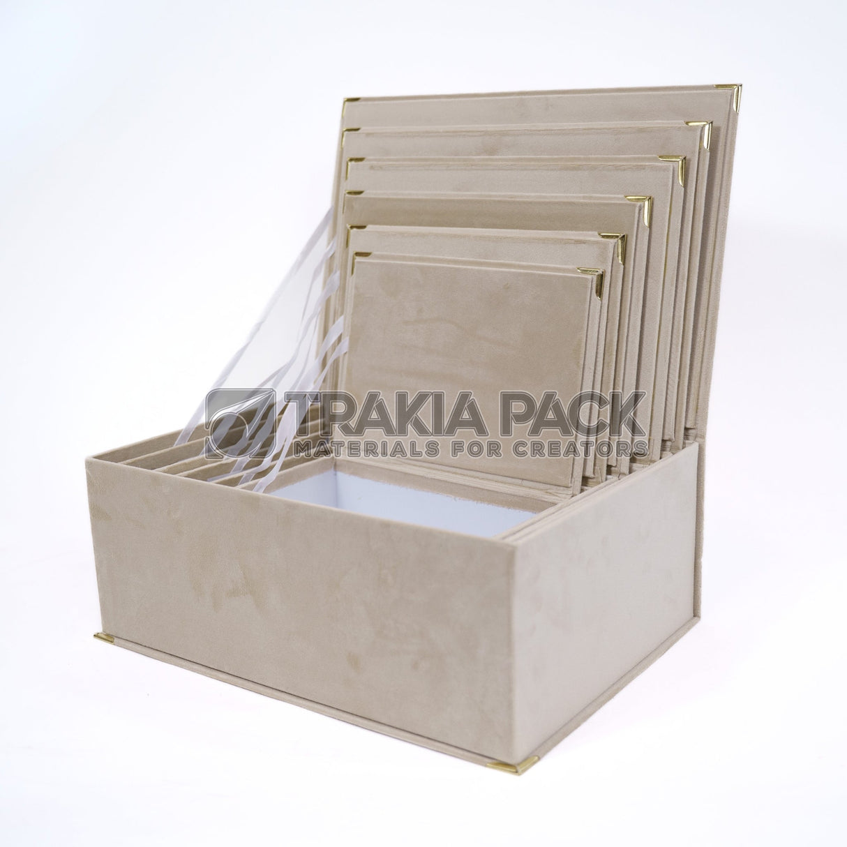 Кутии правоъгълни велурени 6бр/ 39,5х27,5х15см - екрю