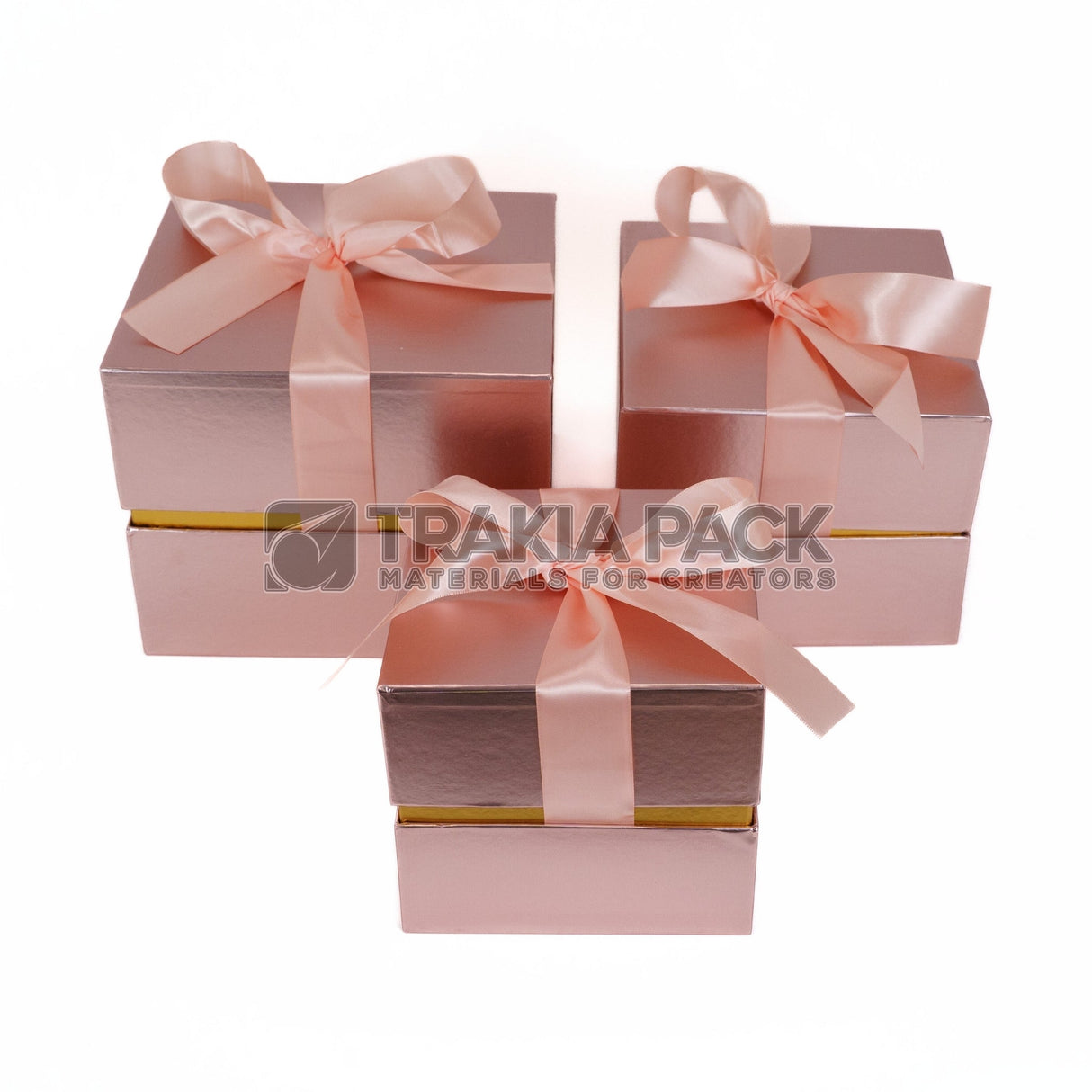Кутии квадрат металик с панделка 3бр/ 22х22х16см - розови