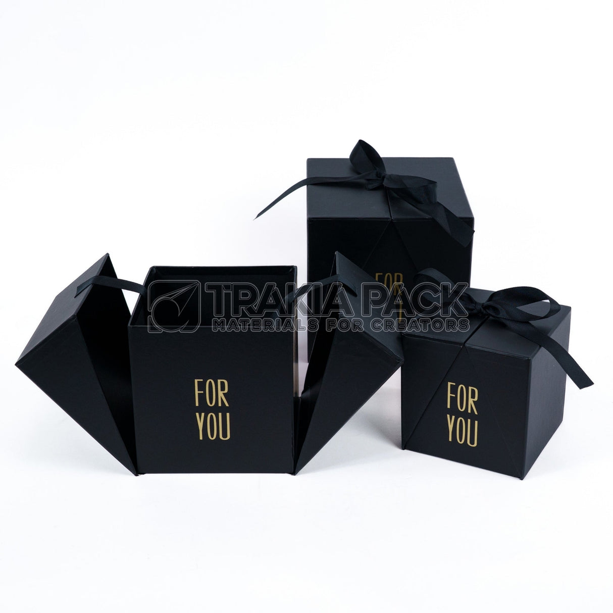 Отварящи кутии с панделка For you 3бр/ 17х17х17см - черни