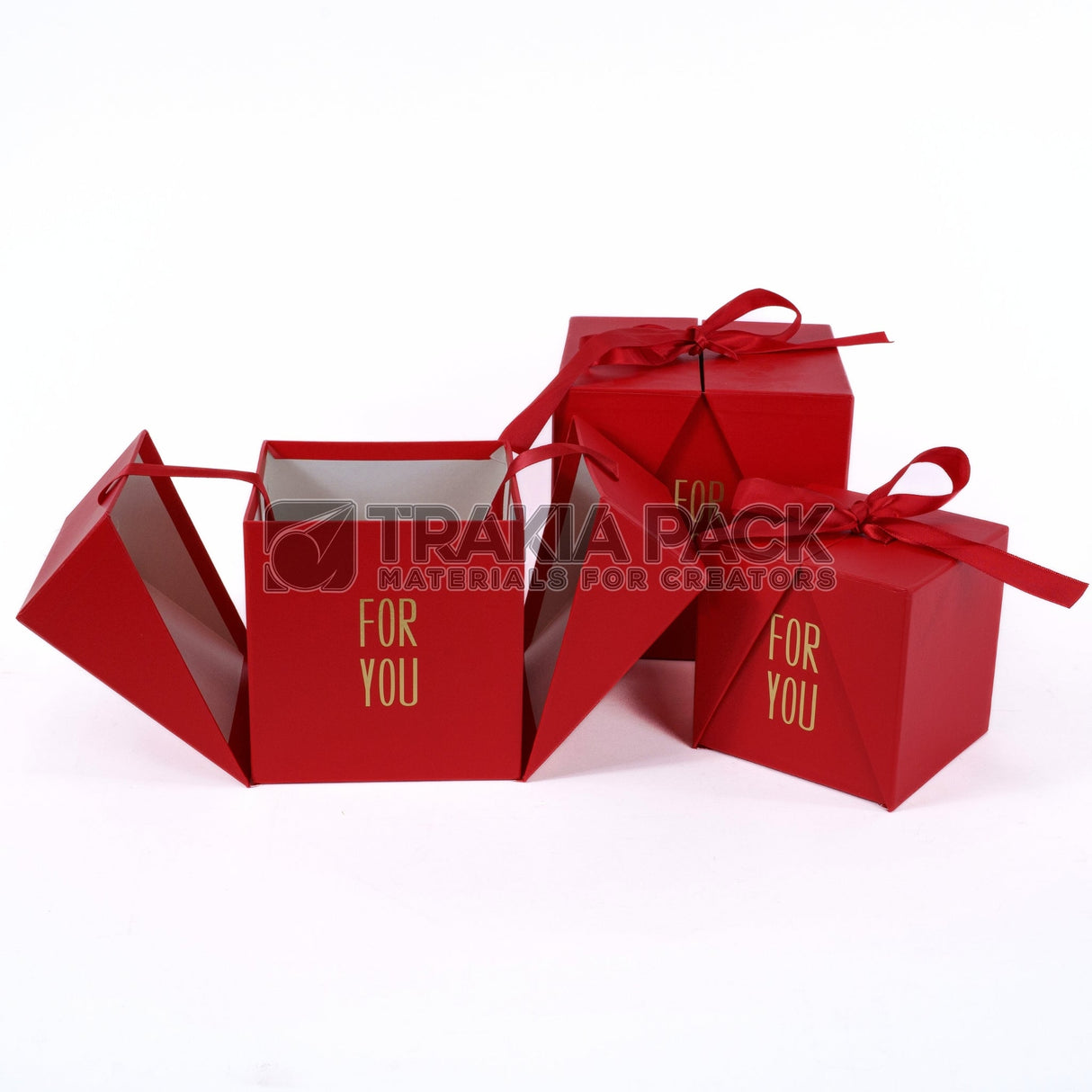 Отварящи кутии с панделка For you 3бр/ 17х17х17см - червени