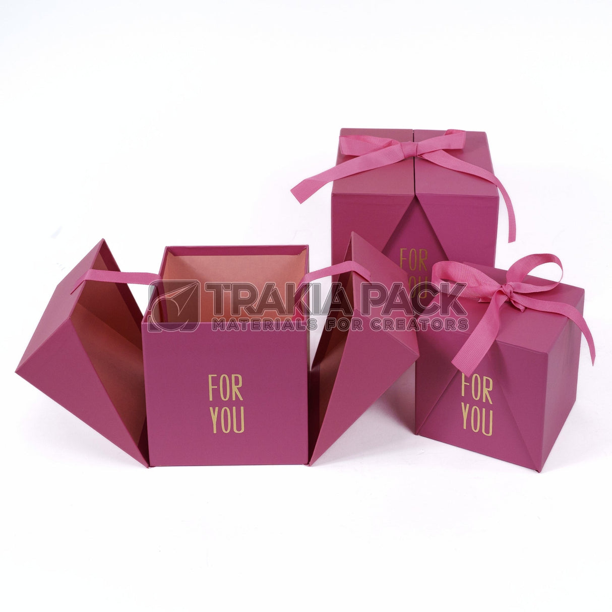 Отварящи кутии с панделка For you 3бр/ 17х17х17см - розови