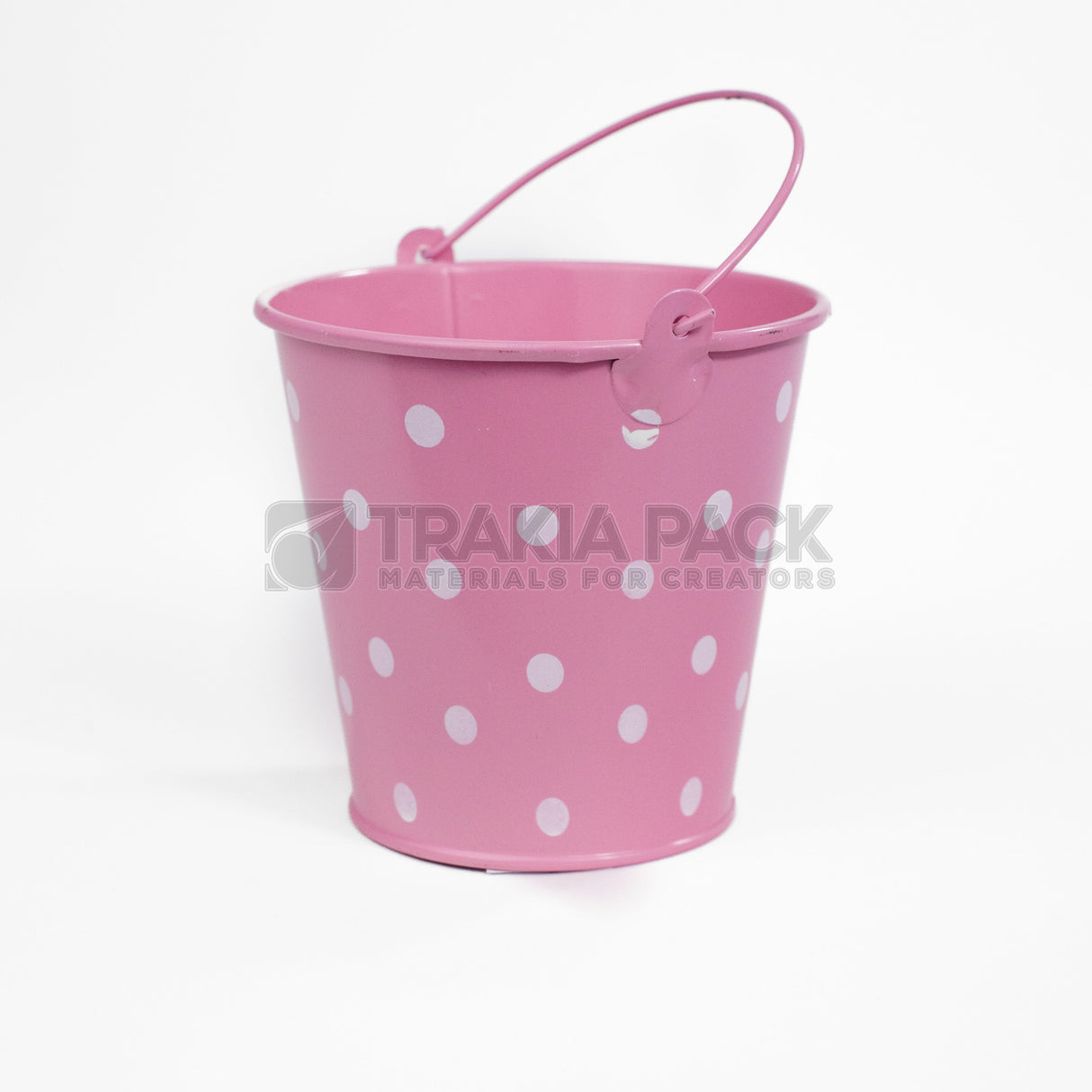 Метална кофичка на точки - голяма 12х10х8,5см - розова