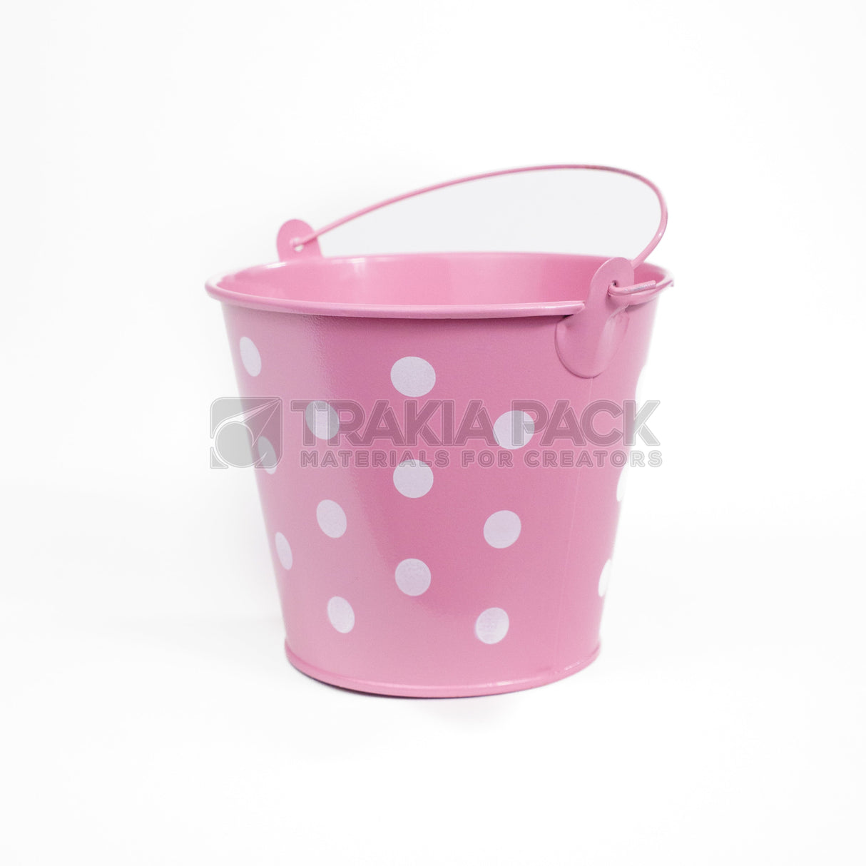 Метална кофичка на точки - малка 10х9,6х5см - розова