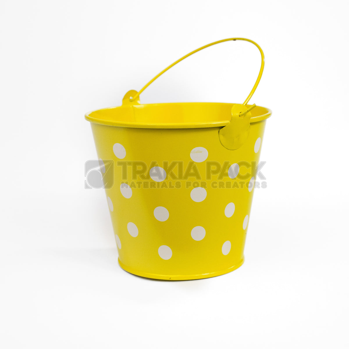 Метална кофичка на точки - голяма 12х10х8,5см - жълта