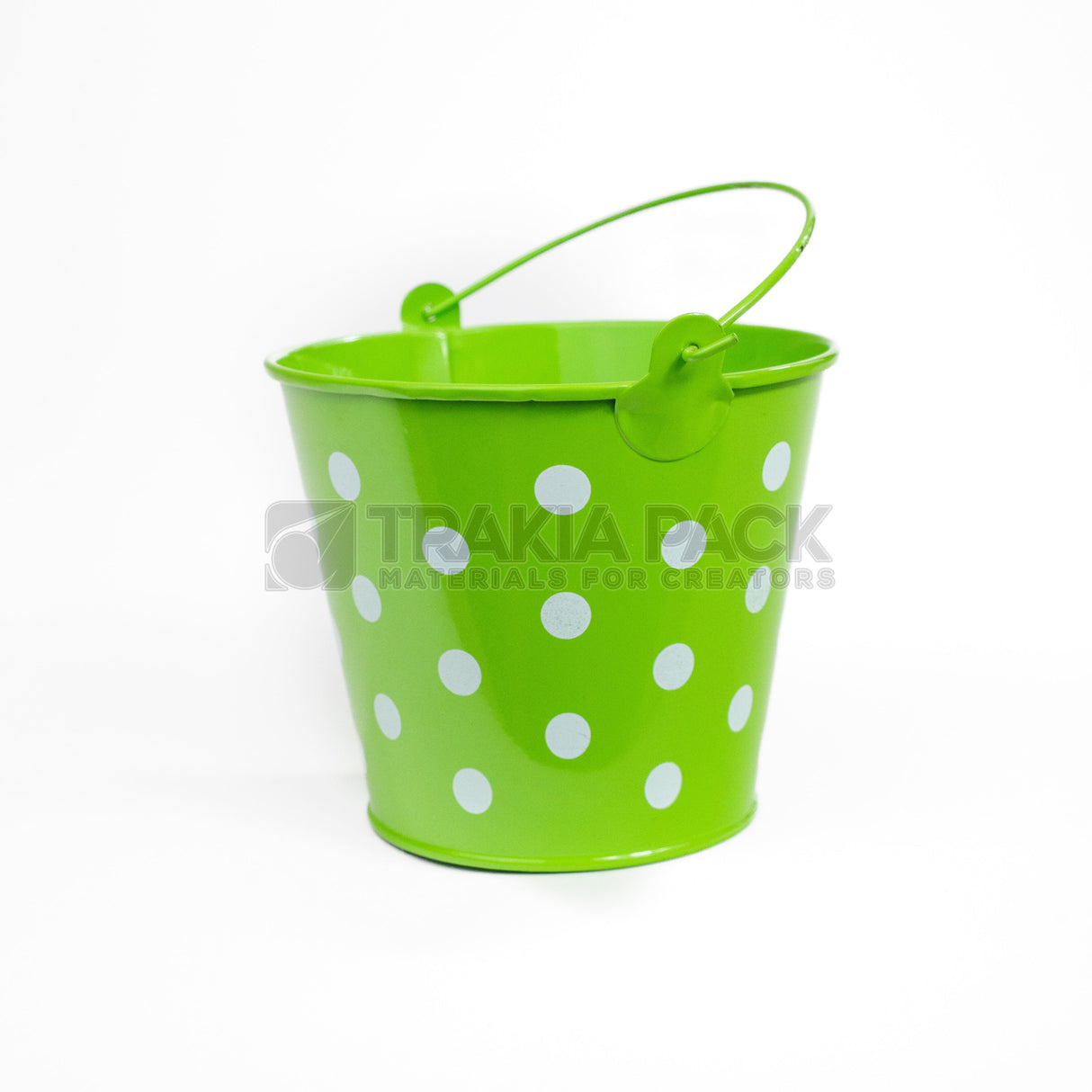 Метална кофичка на точки - малка 10х9,6х5см - зелена