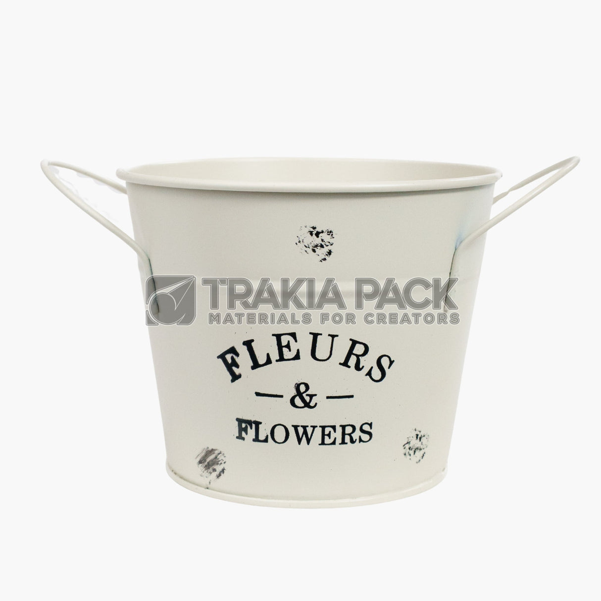 Метална кофичка с метални дръжки Fleurs 13х12х10 - бяла