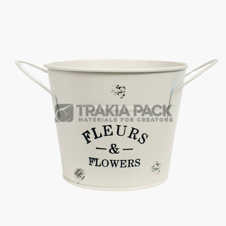 Метална кофичка с метални дръжки Fleurs 13х12х10 - бяла