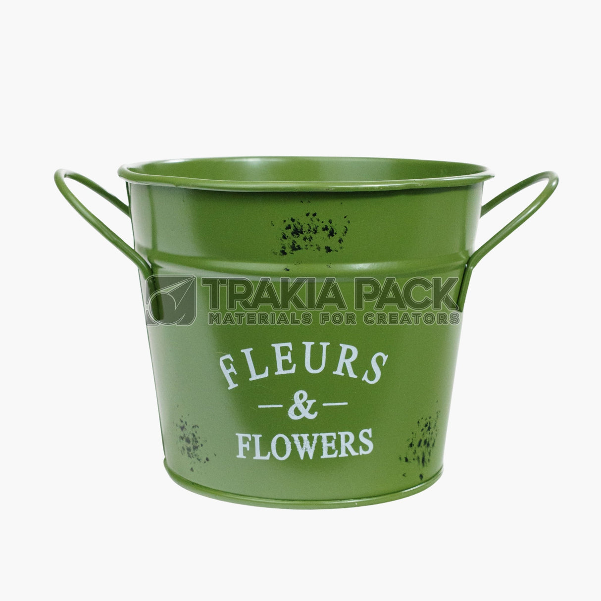 Метална кофичка с метални дръжки Fleurs 13х12х10 - зелена