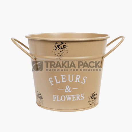 Метална кофичка с метални дръжки Fleurs 13х12х10 - екрю