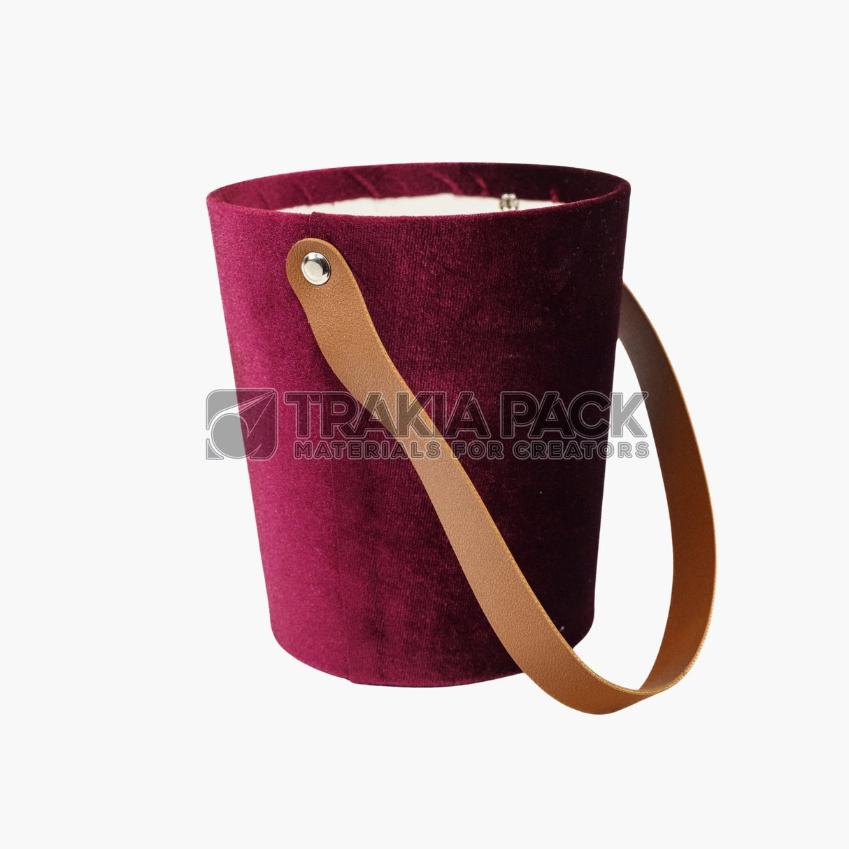 Велурена кутия с кожена дръжка 14х15х12см - червена