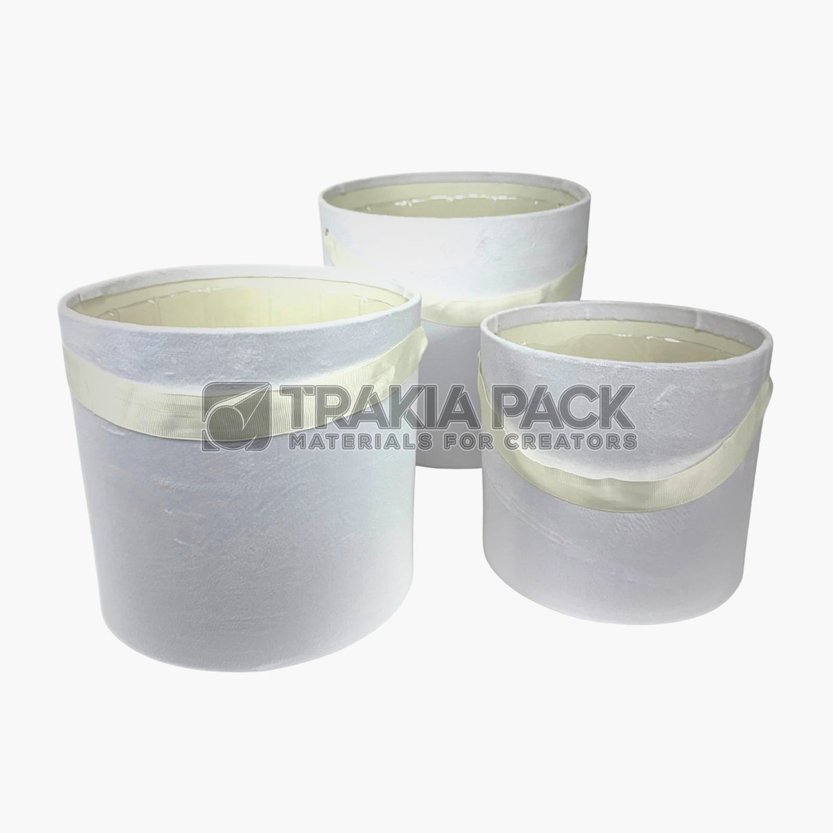 Велурени кутии без капак с дръжка 3бр/25х22см - бели