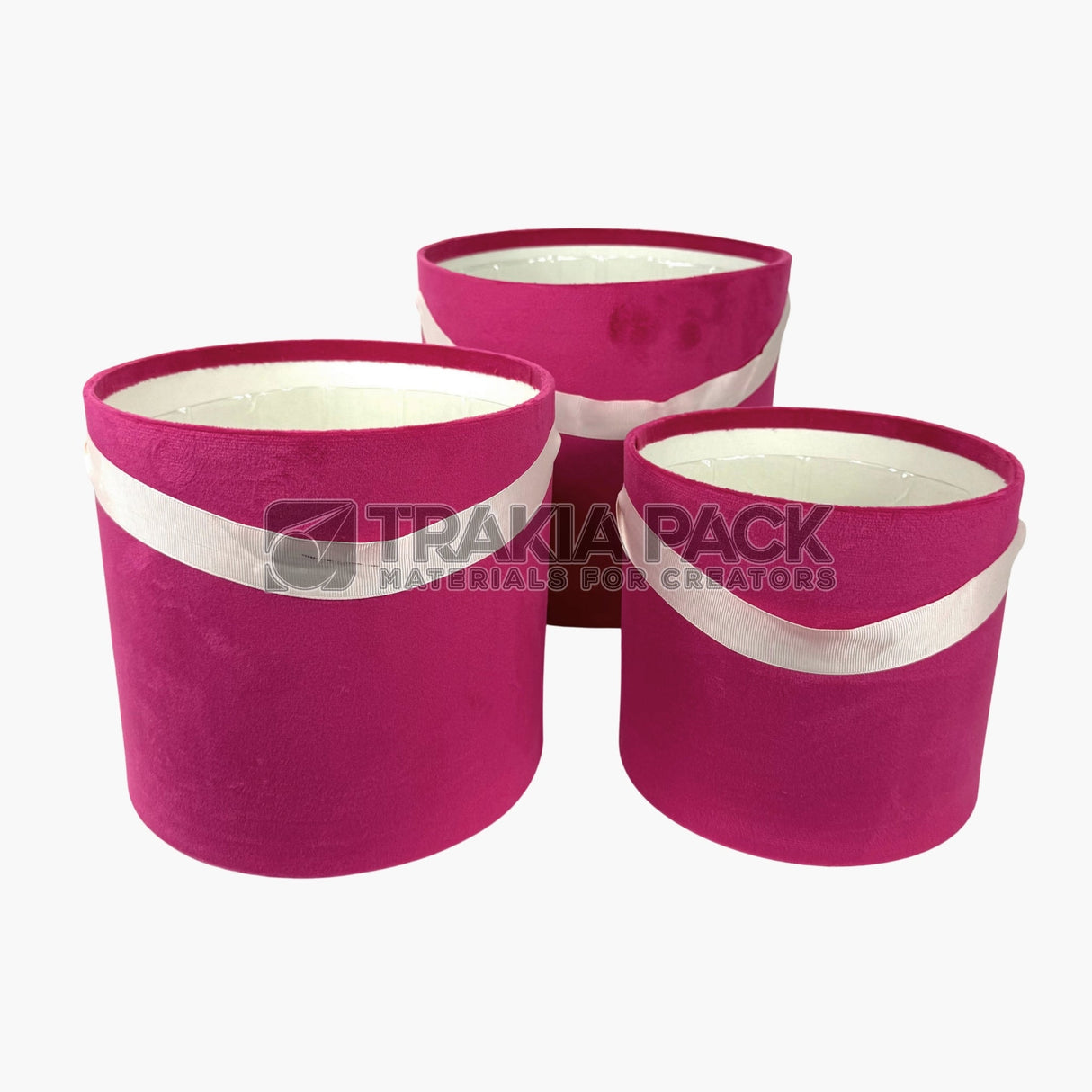 Велурени кутии без капак с дръжка 3бр/25х22см - циклама