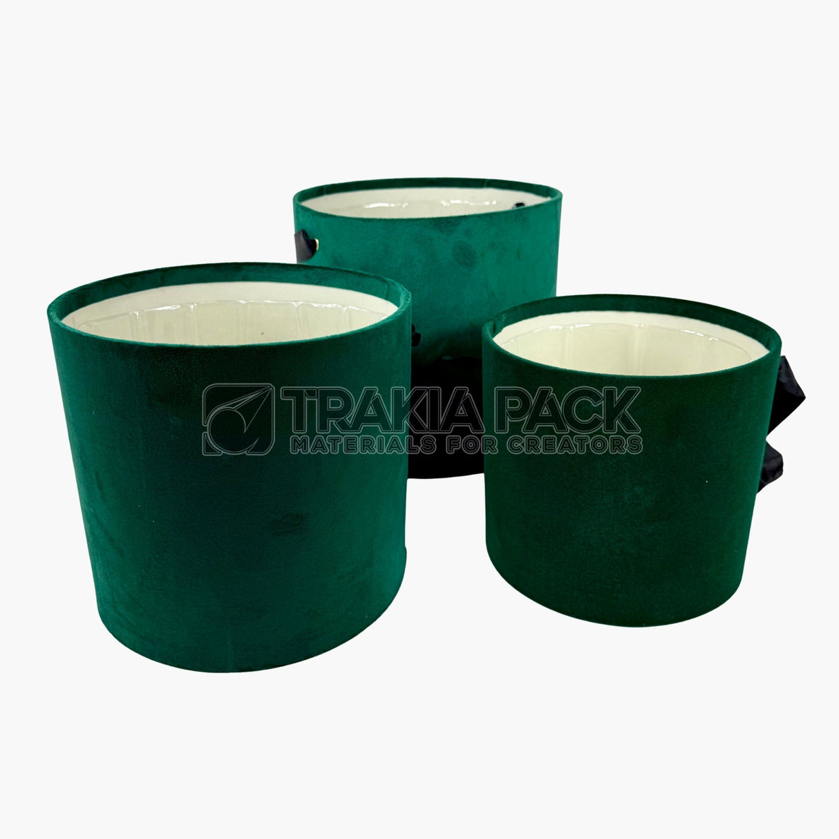 Велурени кутии без капак с дръжка 3бр/25х22см - зелени