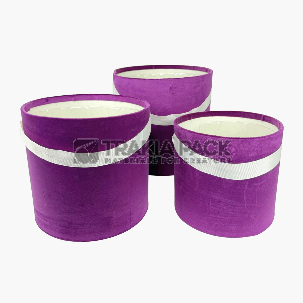 Велурени кутии без капак с дръжка 3бр/25х22см - лилави